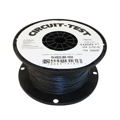 22AWG Solid Wire - Black, 1000ft Roll (10-HS22-BK-1000)