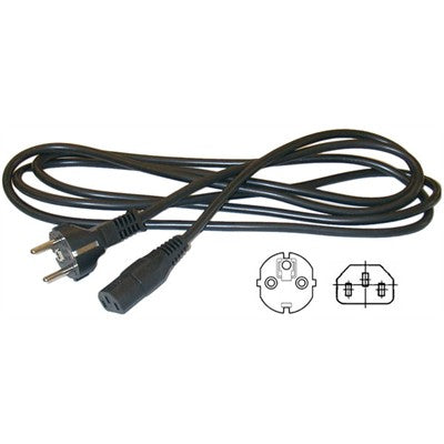 3 Conductor Power Cord - European SCHUKO plug CEE7/7 to IEC320-C13 socket, Blk, 6ft (138-316)