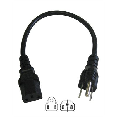 3 Conductor Power Cord - NEMA5-15P to IEC320-C13 socket, Black, 1ft (138-401)