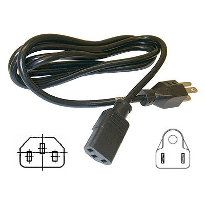 3 Conductor Power Cord - NEMA5-15P to IEC320-C13 socket, Black, 6ft (138-406)