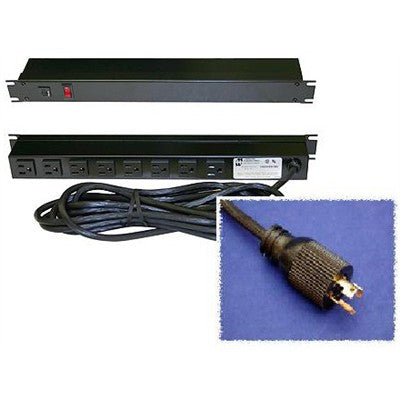 8 Outlet Rackmount Power Bar, Rear Facing, Grey, 15ft cord, Twist-Lock Plug (1583T8D1)