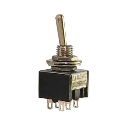 Mini Toggle Switch - DPDT 6A, ON-OFF-ON, Pkg/10 (451-306-10)