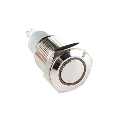 Tamper Resistant Metal Pushbutton Switch - SPDT, (ON)-ON, 3A, Red LED Ring, IP65 (456-402)