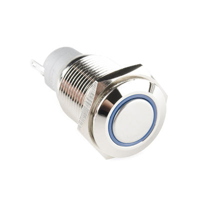 Tamper Resistant Metal Pushbutton Switch - SPDT, (ON)-ON, 3A, Blue LED Ring, IP65 (456-406)