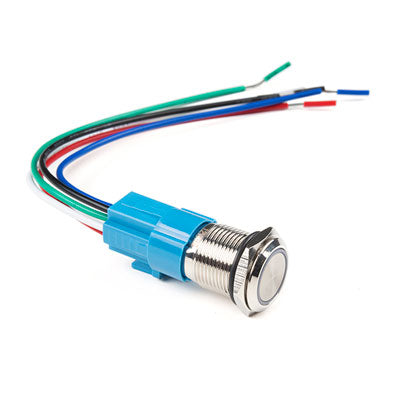 Tamper Resistant Metal Pushbutton Switch - SPDT, ON-OFF, 3A, Blue LED Ring, IP65 (456-416)