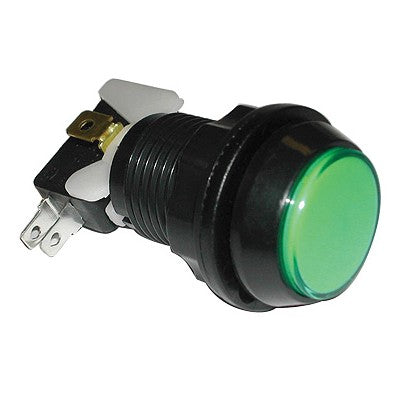Push Button Game Switch - SPDT Round Green Lens, On-(On), Illuminated (459-515)