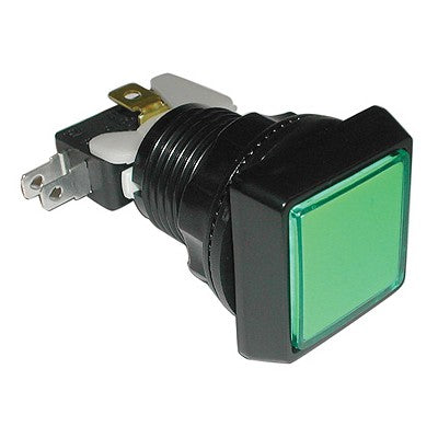 Push Button Game Switch - SPDT Square Green Lens, On-(On), Illuminated (459-525)