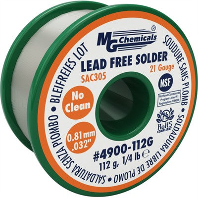 Lead Free No Clean Solder - 0.82mm, 112g (4900-112G)
