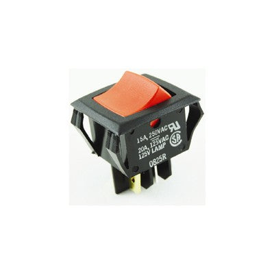 Miniature Snap-in Rocker Switch - DPST 20A, ON-OFF, Red, Illuminated (54-082)