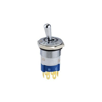 Toggle Switch, On-Off, SPST, 16mm, RGB LED, 20A (54-748)