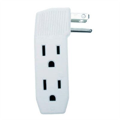 3 Outlet Space Saving Wall Tap - 3 Wire Grounded, White (EL676)