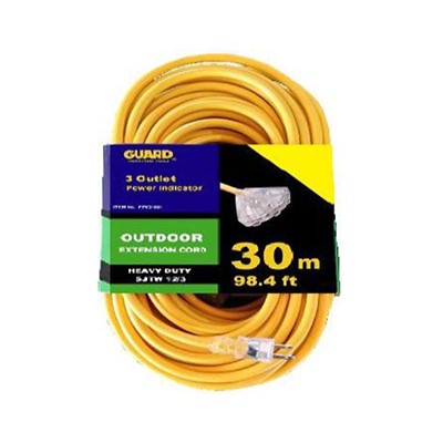 Heavy Duty Extension Cord w/ 3-Outlet Fan-Tail Tap - 12/3, Yellow, 30m (FTY31001)