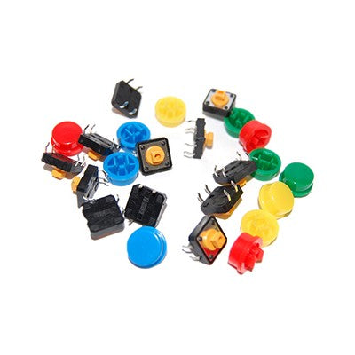 Tactile Push Button with Cap - Assorted Colours, Pkg/12 (LS-00001)