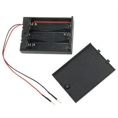 AA Battery Holder - 3 Cells, Enclosed Switch with Wired Breadboard Pins (PW-3AA)