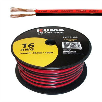 Low Voltage DC Power Cable, 16AWG, 100ft Roll (PW16-100)
