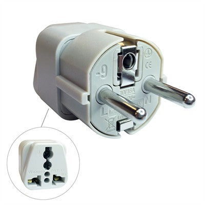3 Conductor Plug - 3 Pin European Plug, Travel Adapter (WA-9)